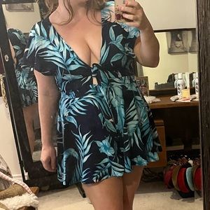 Blue floral jump suit